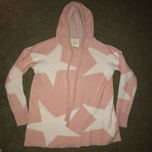 Millennial pink/star print knit hoodie
